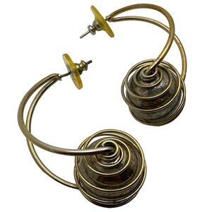 Vintage Caged Spiral Sphere Drop Earrings Gold Metal Elegant Design